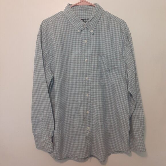 Chaps Adult Mens L Blue Plaid Long Sleeve Button Up Shirt 100% Cotton - Picture 1 of 8